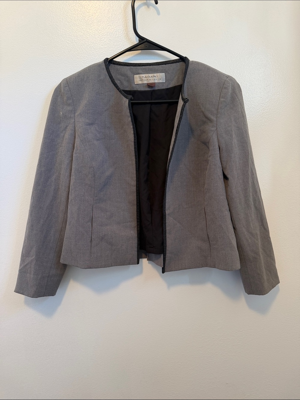 Tahari Gray Collarless Open-Front Women's Blazer